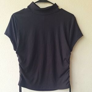 Rue 21 Black Ruched Side Tide Short Sleeve Mock Neck Women's T-shirt Size XL
